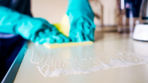 Cleaning supplies used for office cleaning tasks