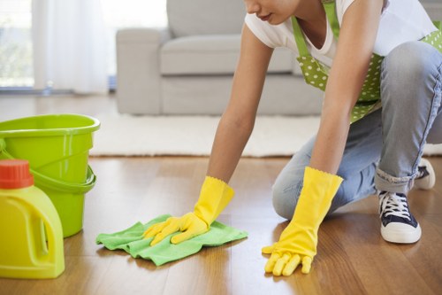 Professional floor cleaning and maintenance in a commercial building